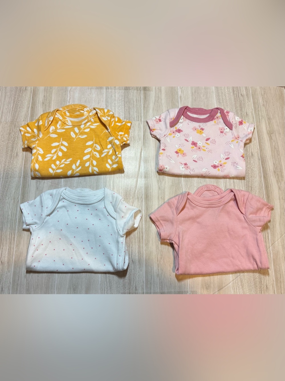 Catherine Malandrino Baby Short-Sleeve Onesies Set of 4 (Yellow, Pink, White)